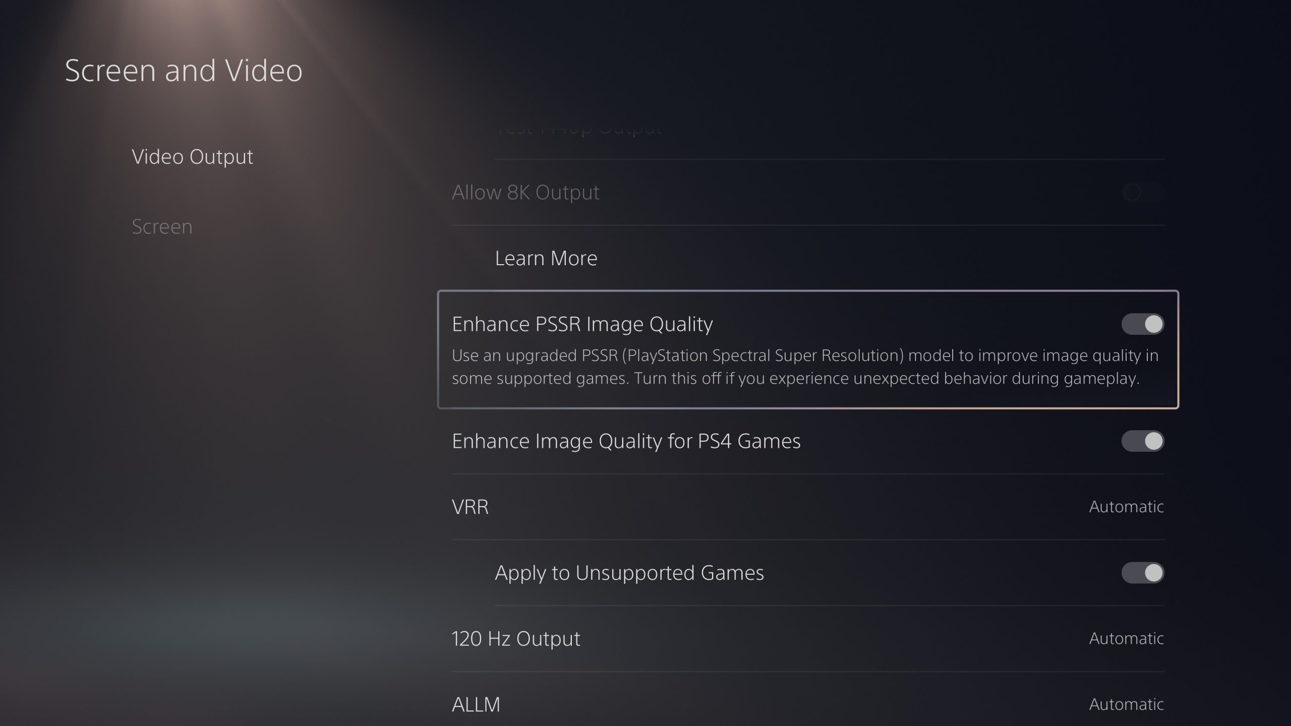 The new toggle for the upgraded version of PSSR that